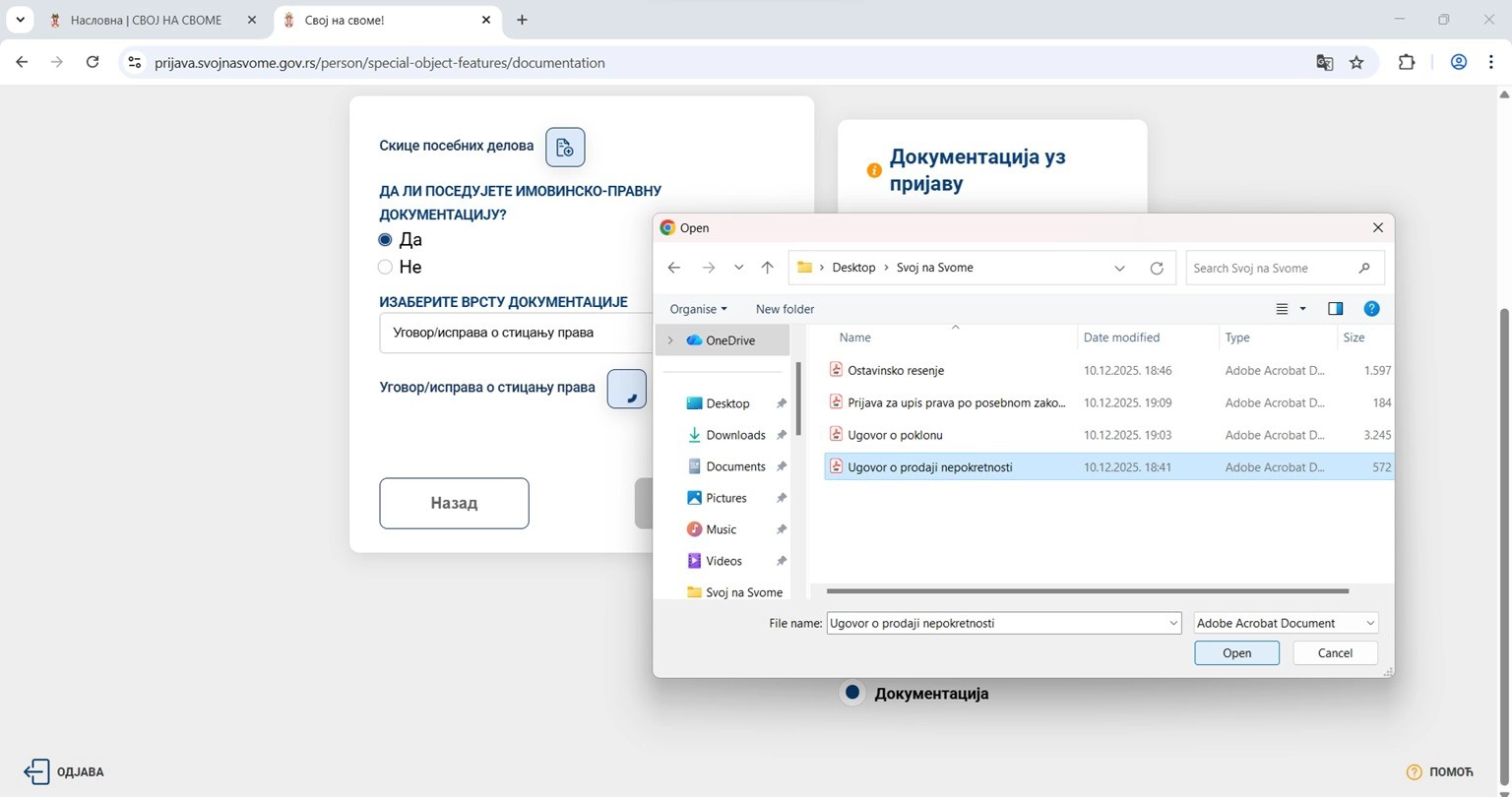 Upis prava svojine - Prilaganje dokumentacije